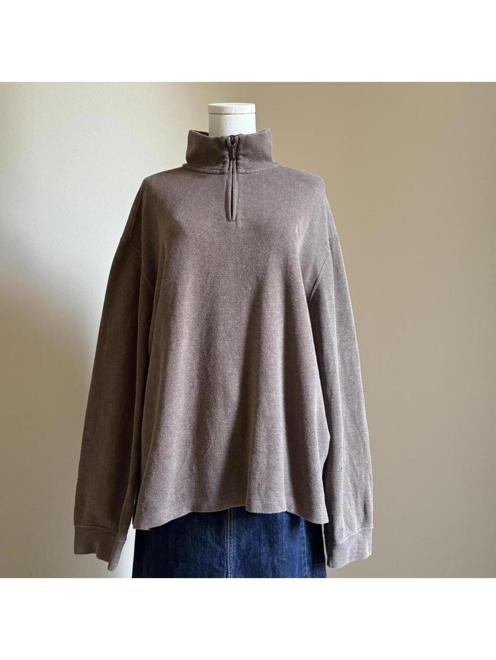 Ralph Lauren brown cotton quarter zip sweater XL